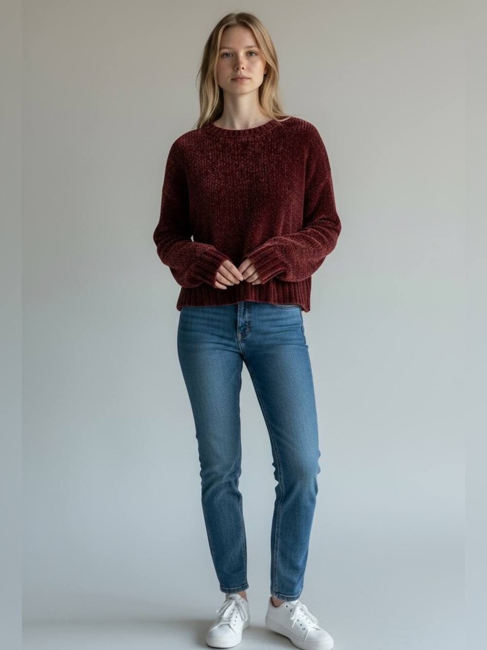 Philosophy Burgundy Chenille Knit Crewneck Sweater